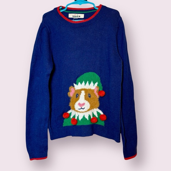 Mini Boden Other - Mini Boden Christmas Elf Guinea Pig Sweater Navy Blue Size 8-9 Years